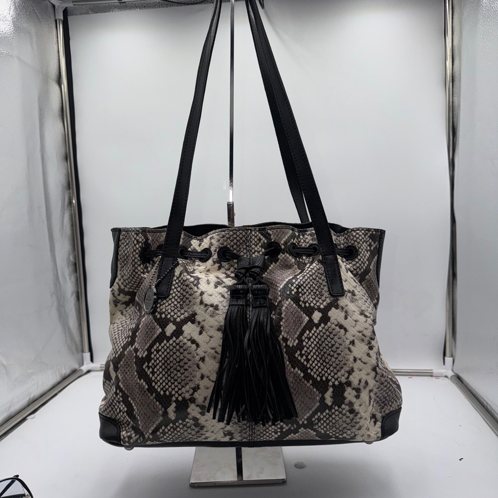 Patricia Nash 10 Year Anniversary Snakeskin Leather Bucket Tote Bag With Tassel